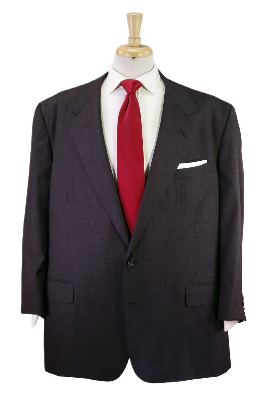 Oxxford Black Gray Plaid Super 100's Wool 2-Btn Handmade Suit 50R